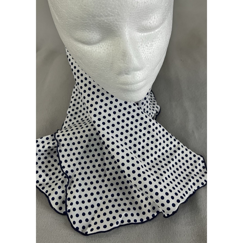 Vintage Womens Scarf Polka Dot Navy Blue White 29"x‎ 10" Rectangle Made USA